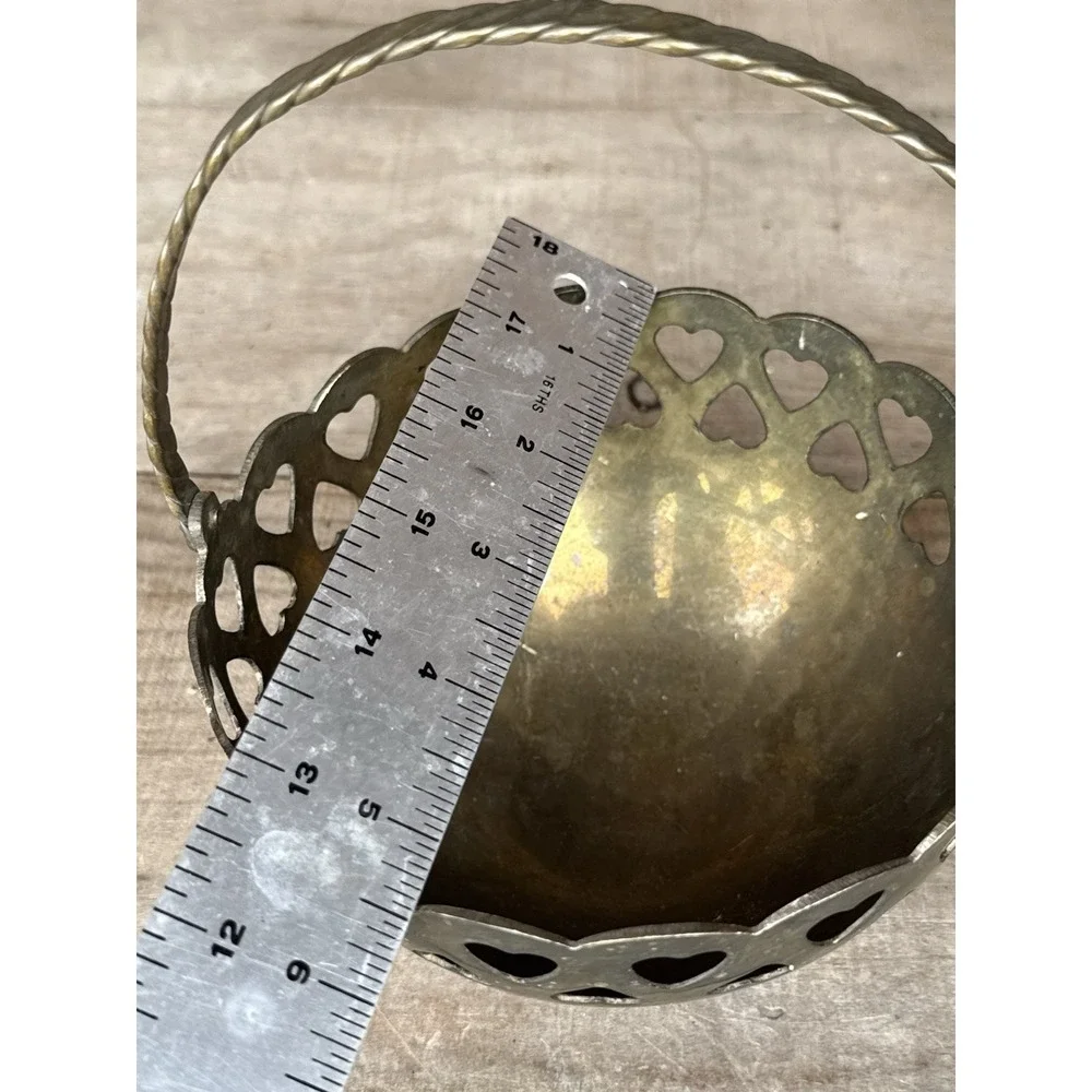 Vintage Brass Bowl with Heart Cutouts 3